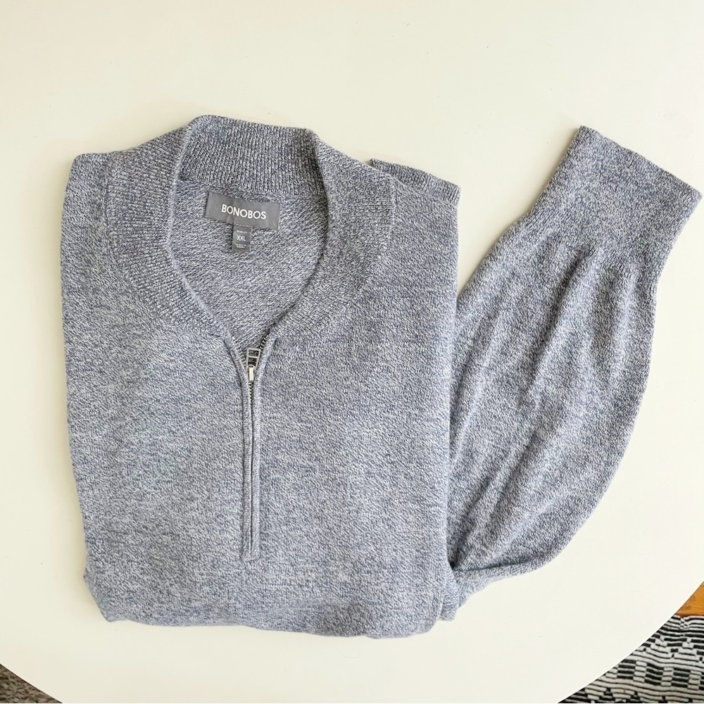 Bonobos Men’s Cotton Cashmere 1/2 Zip Sweater Heather Blue XXL Slim fit